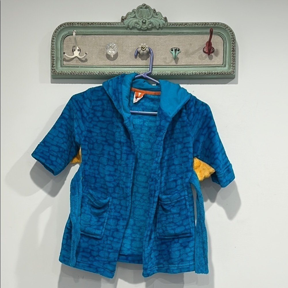 Cat & Jack Blue Hooded dinosaur hooded pool beach bath robe kids size 2T-3t